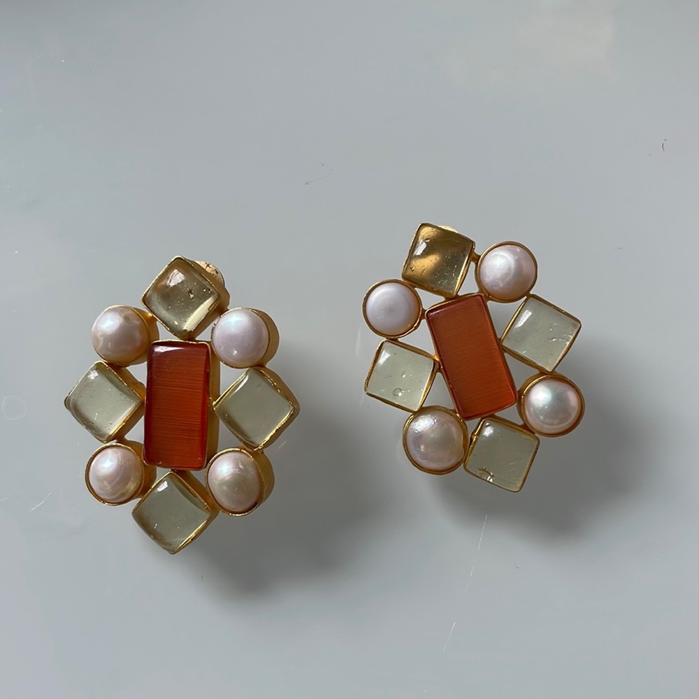 Wolf & Badger Ilaya Cosette Orange Citrine Stud Earrings NWB